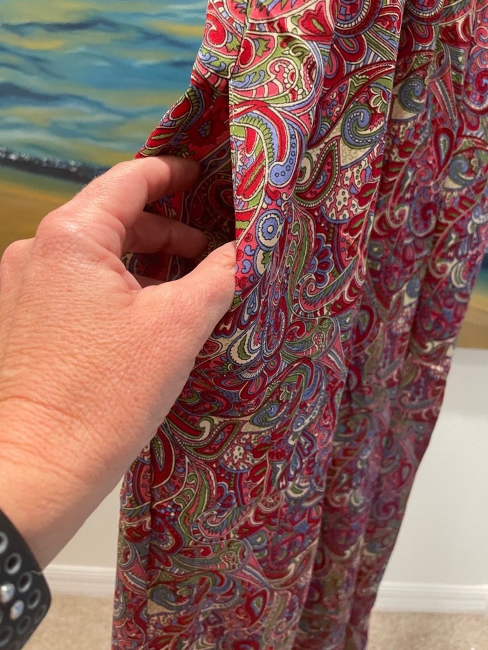 Boho Silk Paisley Maxi Dress with Spaghetti Straps - Picture 4 of 6